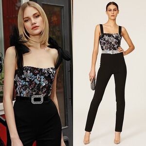 BRONX & BANCO Floral Sequin Sleeveless Bustier High Rise Slim Leg Jumpsuit S